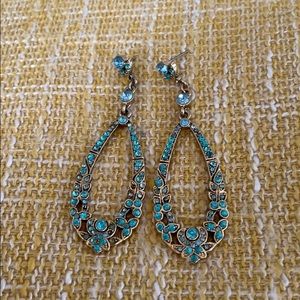 Light blue crystal gold tone drop earrings